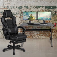 Flash Furniture BLN-X40D1904-BK-GG Black Gaming Desk with Cup Holder/Headphone Hook/2 Wire Management Holes & Black Reclining Back/Arms Gaming Chair with Footrest